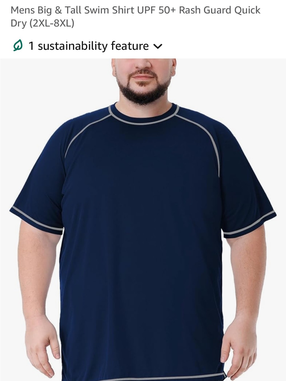 Men's Big & Tall Navy Short-Sleeve Swim Rash Guard NWT